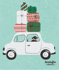 Swedish Dishcloth Winter Wheels Dog / Sponge Cloth / Holiday